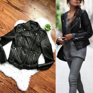 F21 Faux Leather Black Quilted Biker Moto Jacket